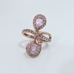 Rose Gold Ring with Pink Quartz & Swavorski Accents